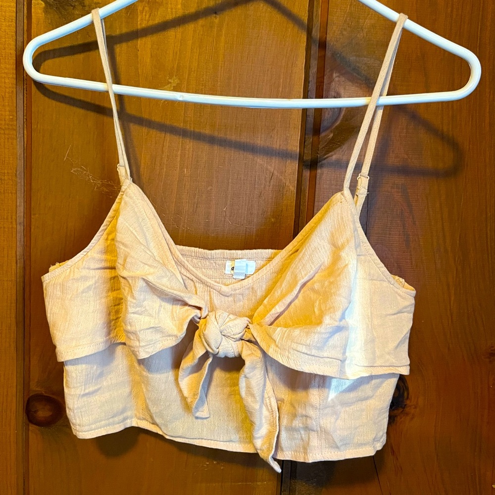 Aerie tan crop top with tie front size medium